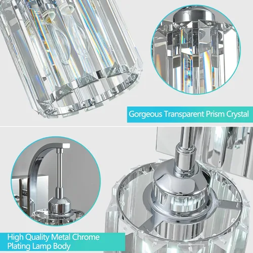 Vista 5 de Lámpara de tocador de cristal de 4 luces, aplique de pared de baño cromado moderno con pantallas de cristal K9, 32.67" de largo, iluminación sobre