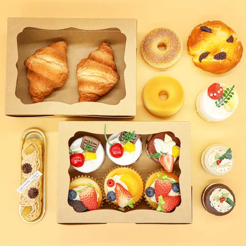 Vista 5 de 20 cajas de panadería marrón de 8 x 6 x 2.5 pulgadas con ventana, cajas de galletas, cajas de dulces, cajas de postre, cajas de donas, cajas