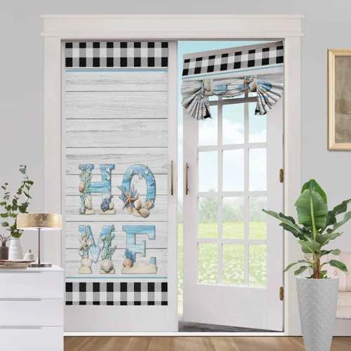 Vista 68 de Cortinas de Puerta Francesa para Ventanas, Cortinas de Ventana Lateral de Puerta Delantera de Madera de Molino de Viento Rústico para Vidrio
