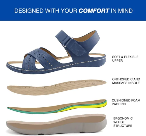 Vista 3 de Ortho+rest Sandalias ortopédicas para mujer, con soporte de arco, cómodas sandalias ortopédicas para caminar