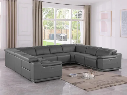 Vista 156 de BlackJack Furniture Venice - Sofá modular de cuero italiano de grano superior de 5 piezas con 3 reclinables eléctricos, reposacabezas ajustable