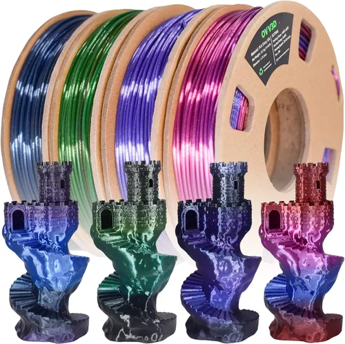 Vista 15 de Filamento PLA de 0.069 pulgadas, filamento de impresora 3D tricolores, paquete de filamento PLA arcoíris, filamento 3D de coextrusión con cambio