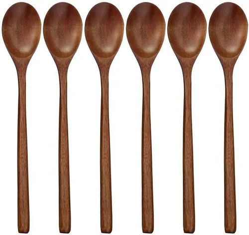 Vista 4 de TEAMWILL Cucharas de madera, 12 cucharas de sopa de madera de 9 pulgadas para comer, mezclar, agitar, cuchara de mango largo con utensilio de cocina
