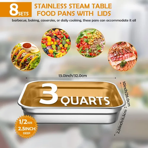 Vista 2 de 8 recipientes de almacenamiento de alimentos de acero inoxidable 304 con tapas, sartenes de hotel, sartenes de grado alimenticio, recipientes