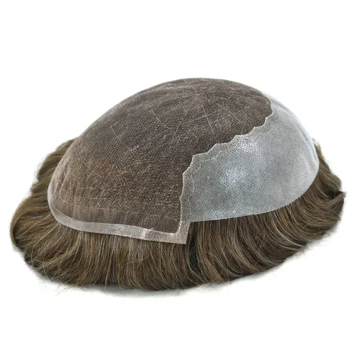 Vista 13 de Toupee - Sistemas de reemplazo de cabello para hombre, encaje frontal suizo, nudo blanqueado, pieza de cabello humano natural