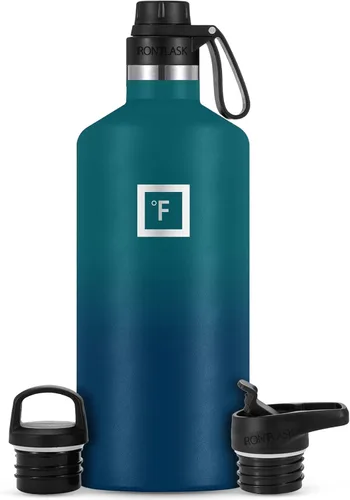 IRON FLASK Botellas de agua de campamentosenderismo, 3 tapas (estrecha y boquilla), sin fugas, aisladas al vacío, acero inoxidable de doble pared,