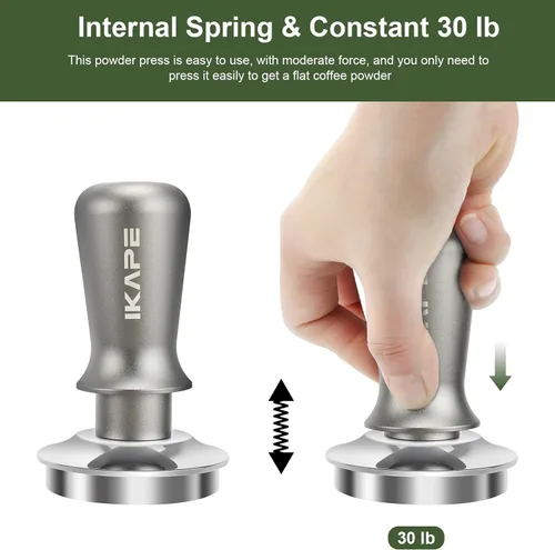 Vista 3 de IKAPE Tamper Espresso de 51 mm, Tamper de café barista premium con resorte calibrado, Tamper de acero inoxidable 100 % plano de base para máquina