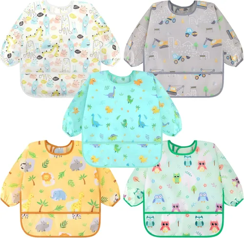 Vista 11 de Accmor 5 Pack Long Sleeve Bibs, Baby Smock Waterproof Sleeved Bib Smock for Baby Toddler 6-36 Months