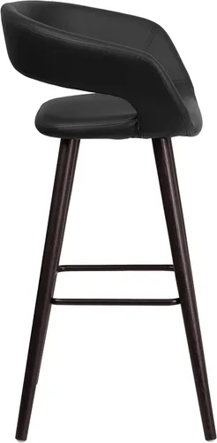 Vista 6 de BizChair 29"H Cappuccino Wood Rounded Open Back Barstool in Black Vinyl