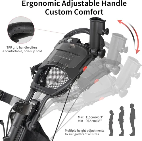 Vista 3 de Caddytek CaddyLite ONE-Swivel V8 - Carrito de golf plegable de 3 ruedas con un clic, ligero, con una rueda delantera giratoria de 360°, mango