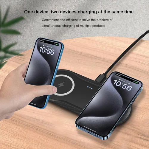 Vista 3 de Almohadilla de carga inalámbrica, almohadilla de carga inalámbrica dual de 30 W compatible con iPhone 15 14 13 12 XR, Galaxy S24 S23 S22 S10, Google