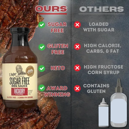 Vista 6 de Salsa barbacoa G Hughes Smokehouse sin azúcar, en botella de vidrio de 18 oz (paquete de 3)
