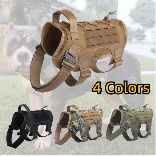 Vista 2 de Arnés para perros medianos y grandes, arnés táctico para perro con bolsa Molle, chaleco de servicio ajustable con hebilla de metal 3X con panel