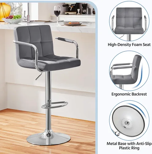 Vista 185 de Yaheetech - 4 taburetes de bar ajustables para mostrador de cocina, taburetes de bar/mostrador, silla de comedor giratoria hidráulica de piel Marrón