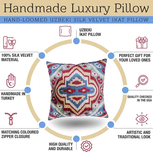 Vista 2 de CANVELLO Cojín decorativo hecho a mano con relleno de plumón, geométrico multicolor suave terciopelo de seda cuadrada para sala de estar, sofá