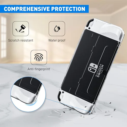 Vista 3 de FANPL Improved Clear Case Kit for Nintendo Switch OLED, PC Cover for Switch OLED Console and TPU Case with Transparent Lattice Pattern for Joy Con