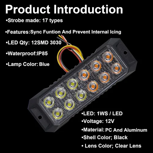 Vista 3 de 4 luces estroboscópicas para camiones, luces de emergencia con función de sincronización para vehículos, luces intermitentes de 12 LED, cabezal