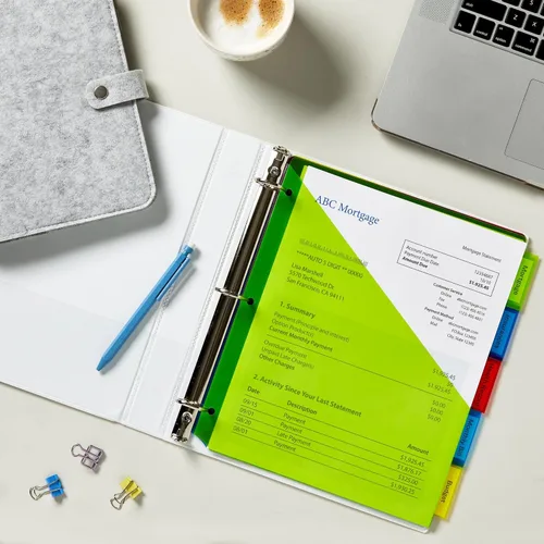 Vista 9 de Avery Divisores para carpetas de 3 anillas, separadores de carpetas de plástico con 5 pestañas, bolsillos, pestañas grandes insertables, multicolor