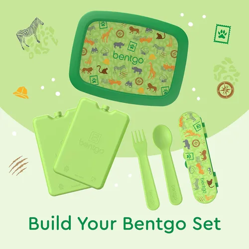Vista 6 de Bentgo® Kids Prints - Juego de lonchera infantil de 5 compartimentos estilo Bento, con utensilios de plástico reutilizables (safari)