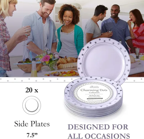 Vista 4 de Silver Spoons Platos desechables para fiesta – (20 piezas) juego de vajilla desechable resistente de 7.5 pulgadas, platos de plástico de comedor