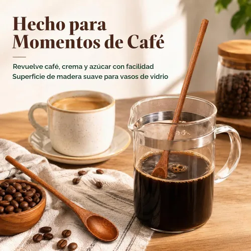 Vista 4 de Operitacx 4 cucharas de madera, cucharas de mezcla de madera de mango largo a granel, cucharas de té largas para cuchara de miel, mezcla, agitar