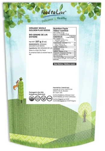 Vista 2 de Food To Live Semillas de lino doradas integrales, orgánicas certificadas (crudas, no transgénicas, semillas de lino a granel)