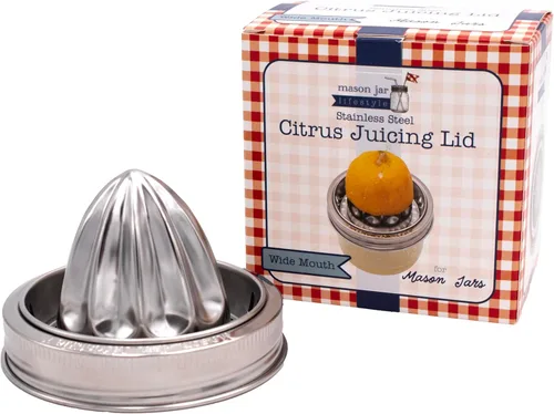 Vista 4 de Tapa de exprimidor de acero inoxidable para tarros Mason Exprimidor manual de jugo de limón cítrico de metal, boca ancha