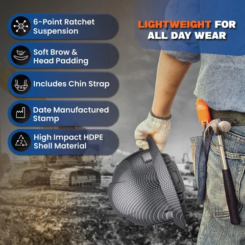 Vista 3 de Casco de seguridad con diseño de fibra de carbono y ala completa Pyramex, ajustable, tienda Acerpal