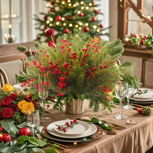 Vista 4 de Grunyia 90 piezas de ramas de pino artificiales, tallos de cedro con bayas de acebo rojas, tallos de pino sintético perfectos para árbol de Navidad