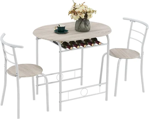 Vista 8 de VINGLI Juego de comedor de 3 piezas, juego de mesa de cocina pequeña para 2, juego de mesa de desayuno, mesa de madera de cocina y 2 sillas