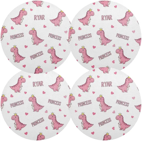 Vista 2 de Cute Pink Cartoon Dinosaurs Dinner Table Placemats, Heat Resistant Non Slip PVC Placemats Round for Kitchen one sizex1