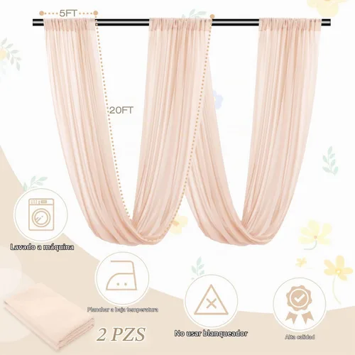 Vista 3 de Tela drapeada de arco de boda de 5 x 20 pies, 2 paneles de cortinas de techo, decoraciones de fiesta de champán, cortinas de gasa para telón