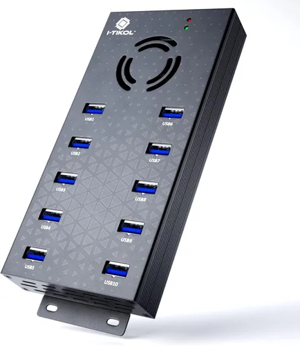 Hub USB 3 0 - Concentrador USB alimentado por 10 puertos - Concentrador expansor USB de carga y transferencia de datos de alta velocidad - Divisor