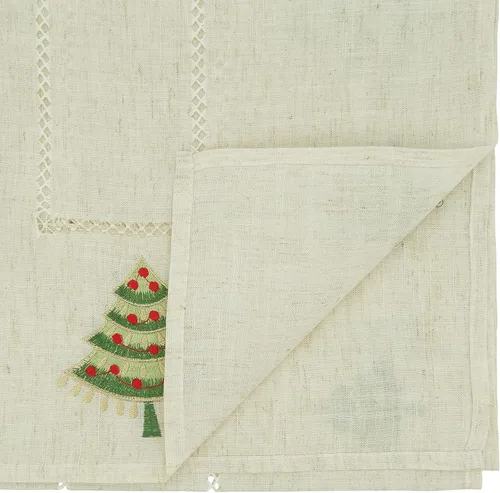 Vista 2 de SARO LIFESTYLE Nouel Collection - Camino de mesa bordado para árbol de Navidad, 16 x 72 pulgadas, natural