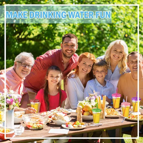 Vista 6 de 12 vasos de plástico con tapas y pajillas, vasos de plástico reutilizables, vaso a granel con popote y tapa, vaso helado para beber agua, batido