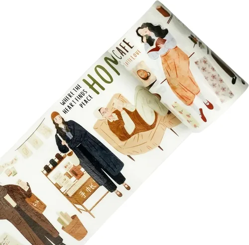 Vista 11 de WT Carefree - Cinta de PET ancha, rollo individual, diseños originales de personajes, decoración transparente para diarios, planificadores