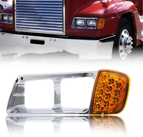 Vista 10 de Torque Marco de luz delantera PAREO Reemplazo para camiones semi Freightliner FLD 1989-2002 con luz LED ámbar señal de giro, conjunto aprobado DOT