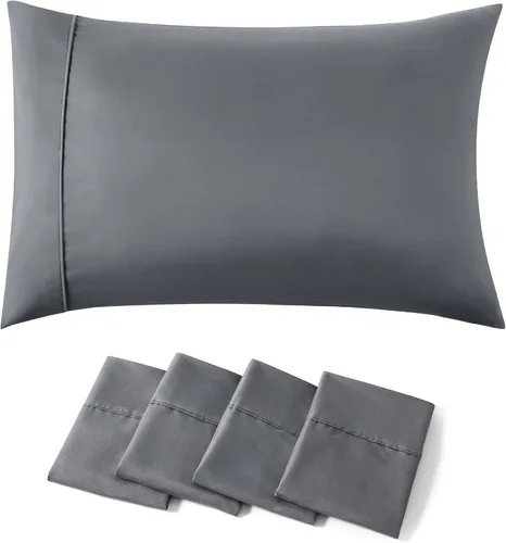 Vista 21 de Bedsure Fundas de Almohada Tamaño Estándar Juego de 2 - Fundas de Almohada de Microfibra Cepillada Gris Oscuro, Súper Suaves y Acogedoras con Cierre