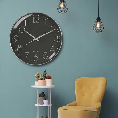 Vista 4 de Reloj de pared moderno de 12 pulgadas, silencioso, sin tictac, funciona con pilas, relojes de pared grandes, redondo, fácil de leer, reloj