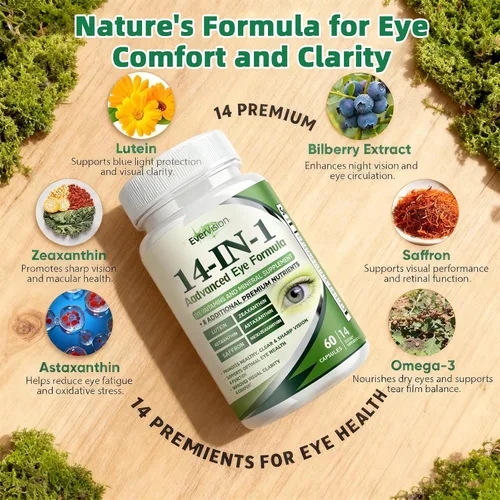 Vista 2 de Evervision 14 en 1 fórmula avanzada para ojos, suplemento de vitaminas y minerales para los ojos, 60 cápsulas, 2