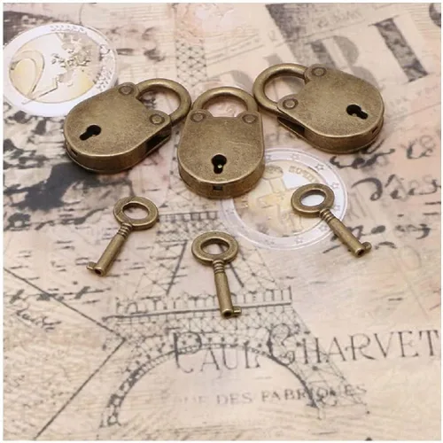 Vista 7 de 3 unids Mini bronce antiguo candado pequeño metal candado estilo Archaize cerradura Mini cerradura con llave