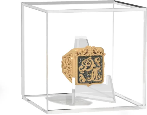 Caja cuadrada de acrílico transparente para anillos de campeonato con soporte, 2.5 pulgadas, 1 paquete