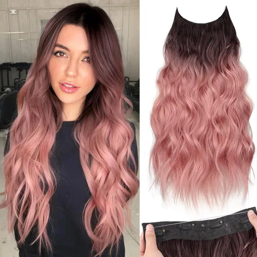 Vista 31 de KooKaStyle - Extensiones de cabello con hilo invisible, diadema transparente, ajustables, 4 clips fijadores, cabello largo y ondulado de 12