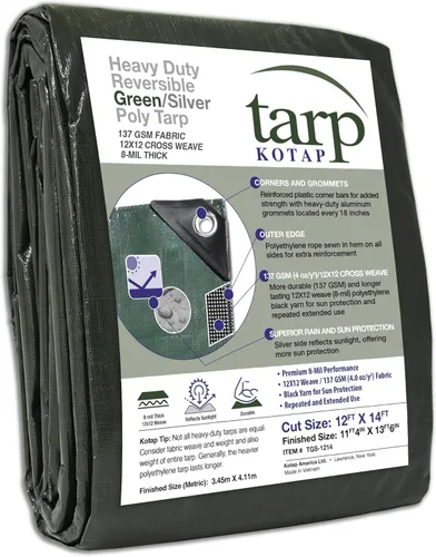 Vista 37 de Kotap TGS-0608 - Lona de polietileno reversible de 8 mil con protección UV, 6 pies X 8 pies, verde-plata