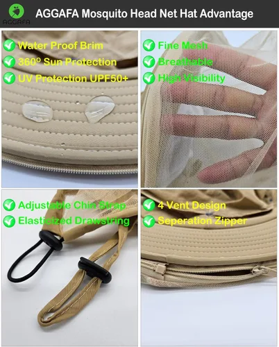 Vista 3 de Mosquito Head Net Hat, Providing a Physical Barrier to Help Keep Mosquitoes and Bugs Away from Your Face