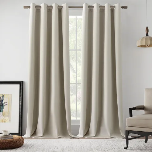 Vista 34 de Cortinas de Lino Beige con Bloqueo Total de Luz de 64 Pulgadas de Largo, Lino Sintético Texturizado con Bloqueo de Calor y Aislamiento Térmico