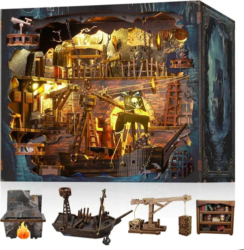 Vista 8 de Kit de rincón de lectura – Rompecabezas 3D de madera con luces LED interactivas, decoración en miniatura DIY para adultos y adolescentes Colorido