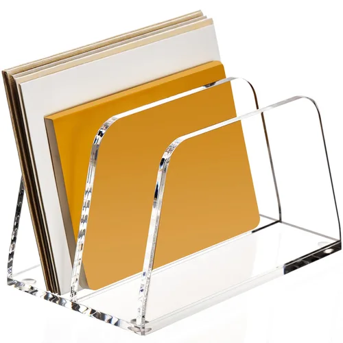 YUXUN Acrylic Mail Organizer,2 Sections Vertical Desk Organizer,Clear Envelope Holder Bill Organizer Letter Sorter for