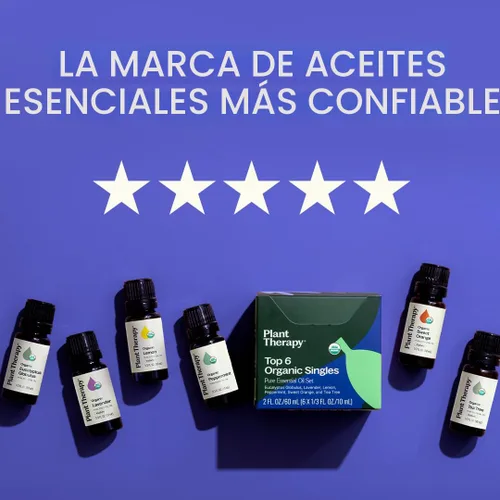 Vista 3 de Conjunto de 6 aceites esenciales orgánicos certificados por USDA de Plant Therapy Essential Oils, incluye eucalipto, lavanda, naranja, menta, limón