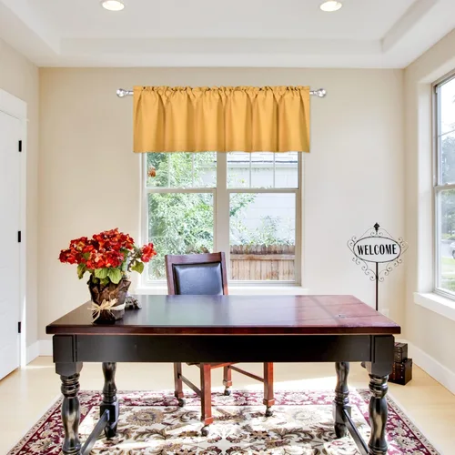 Vista 58 de DECOVSUN Cenefa morada para ventanas de 60 x 18 pulgadas, aislamiento térmico sólido, bolsillo para cortinero, cenefa corta para cocina, cenefa